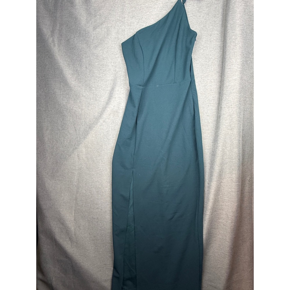 PrettyGarden Womens One Shoulder Maxi Dress Teal Green Side Slit Formal Gown S